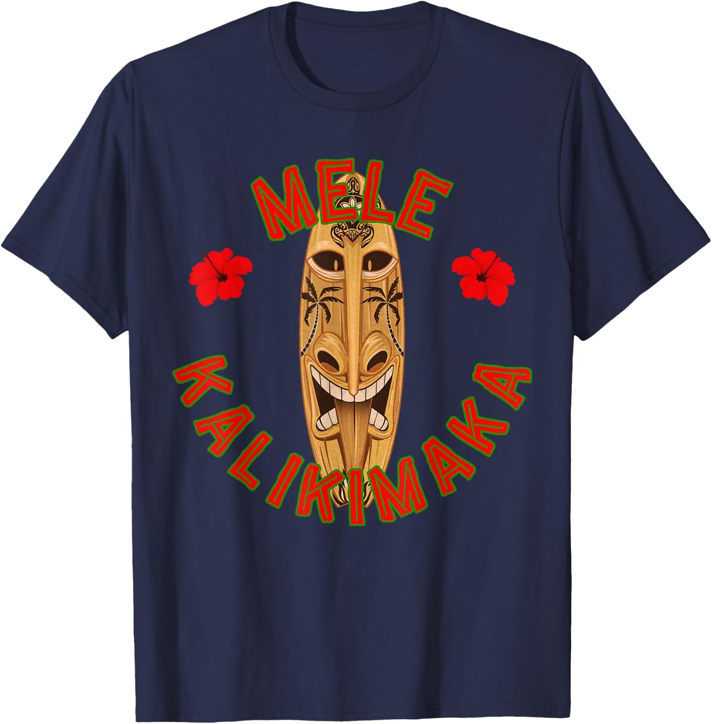 Funny Hawaiian Surf Board Merry Christmas Mele Kalikimaka T-Shirt - T-Shirt | Navy