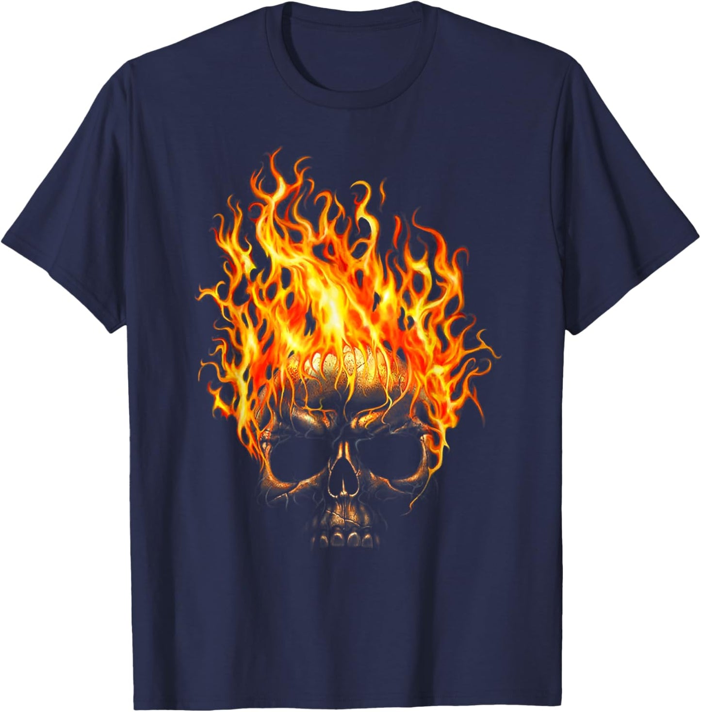Flame Skull Head Halloween T Shirt Halloween Skeleton Shirt T-Shirt - T-Shirt | Navy