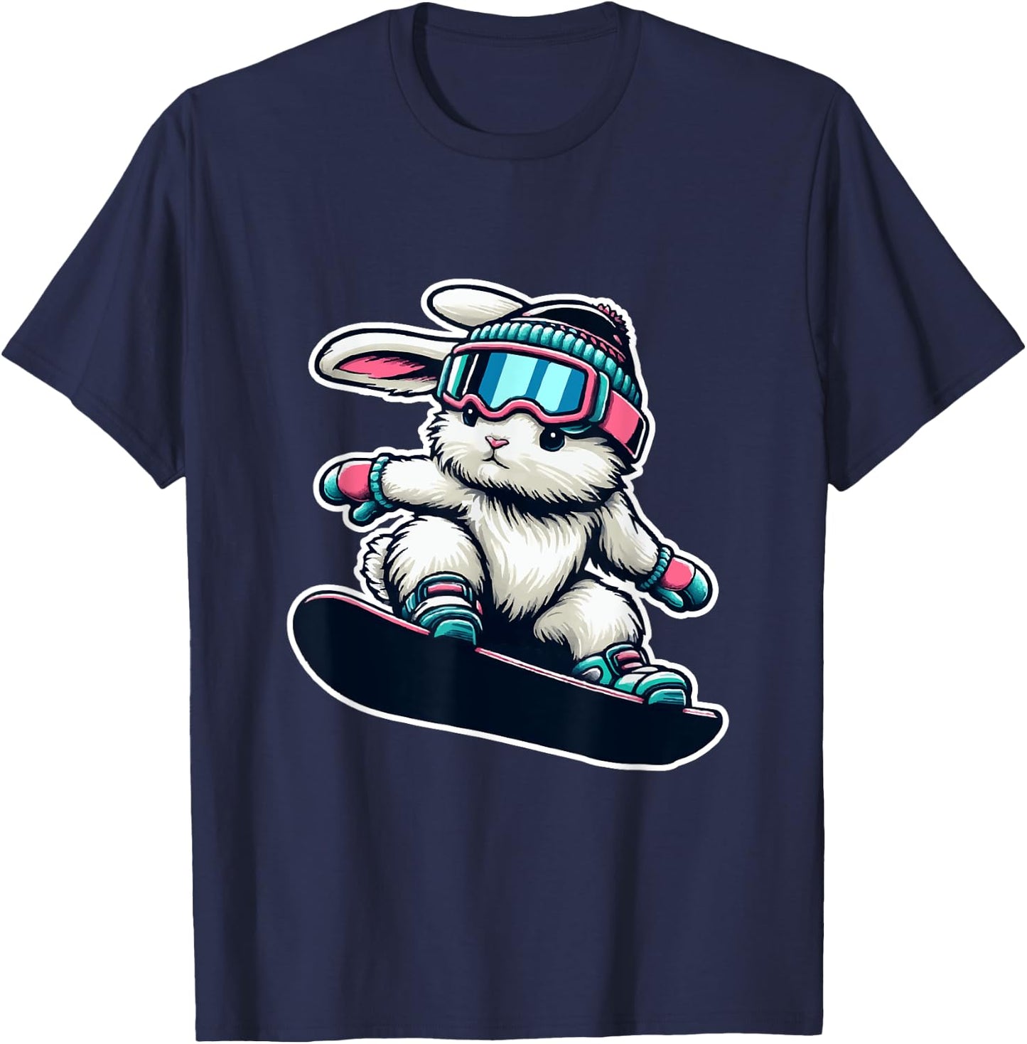 Cute Bunny Performing Snowboarding Trick Kids Easter T-Shirt - T-Shirt | Navy