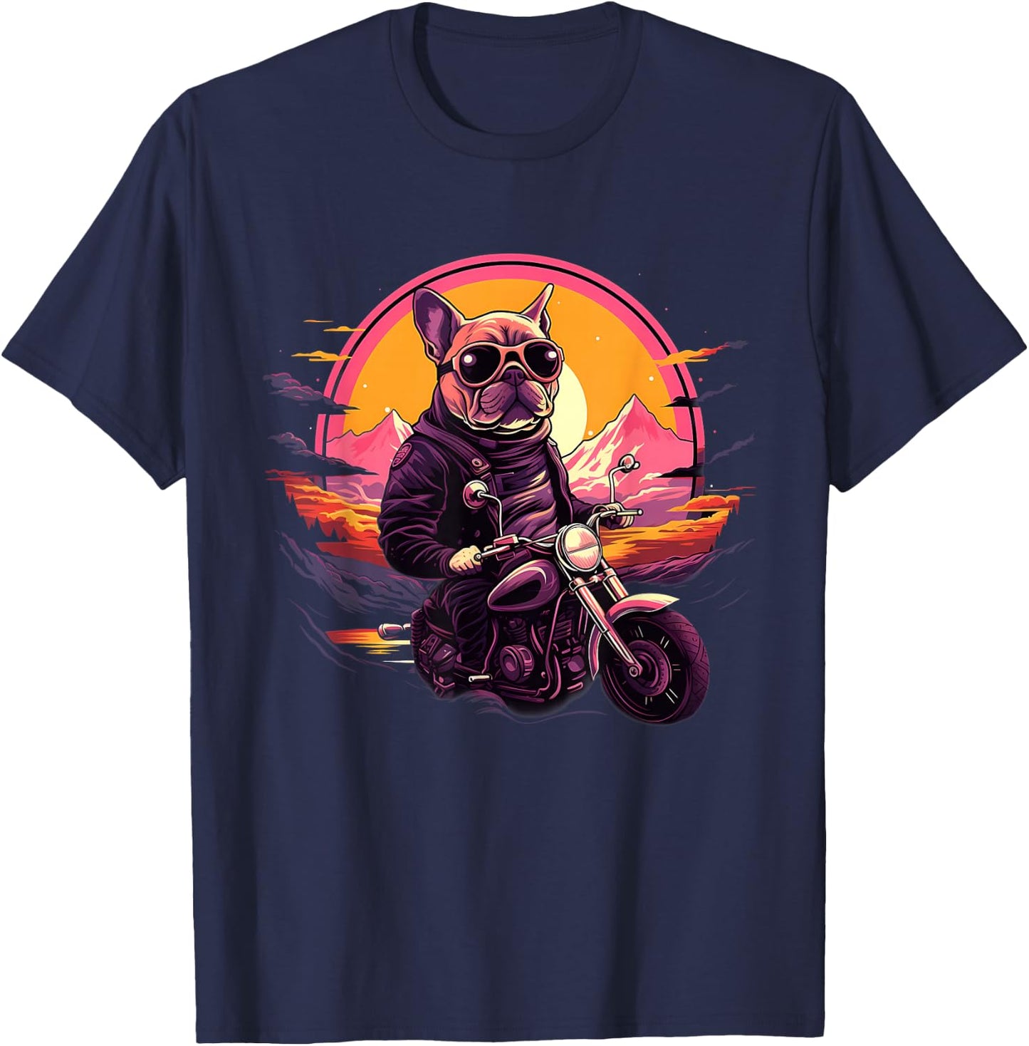 Biker Frenchie Dog Riding Motorcycle T-Shirt - T-Shirt | Navy