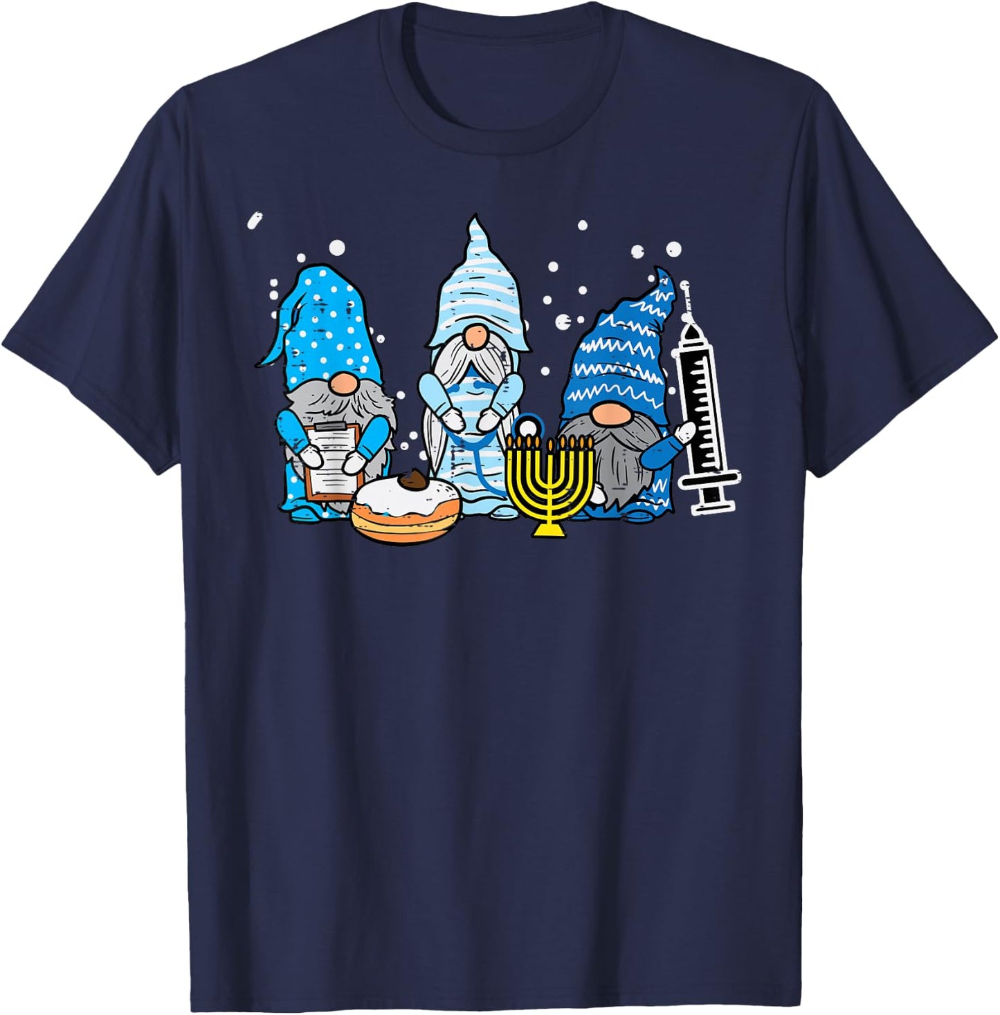 Hanukkah Gnomes Nurse Chanukah Scrub Top Jewish Squad Women T-Shirt - T-Shirt | Navy