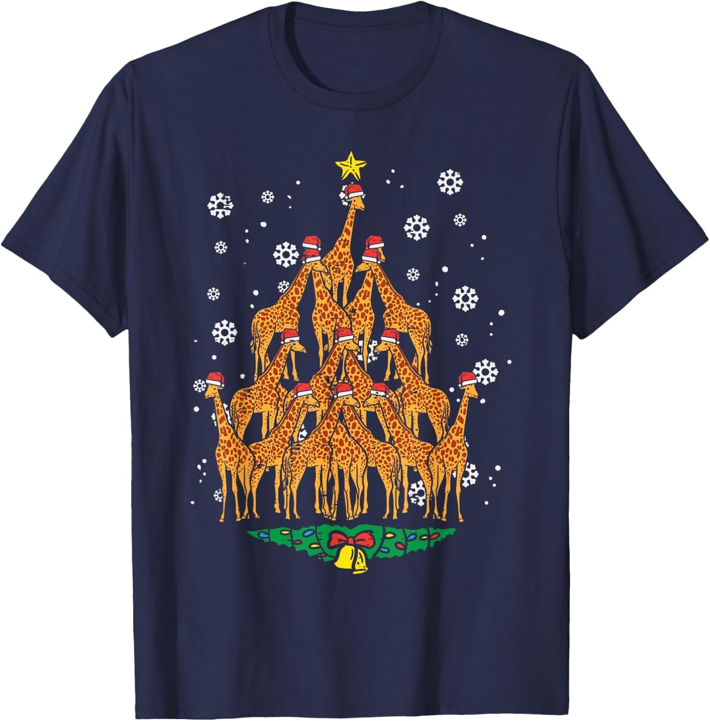 Giraffe Christmas Tree Animal Xmas Women Men T-Shirt - T-Shirt | Navy