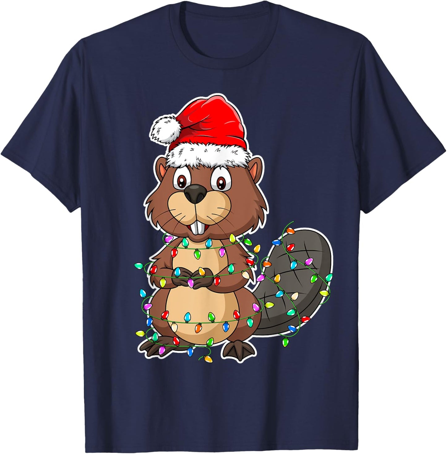 Beaver Wearing Santa Hat Xmas - Funny Beaver Lover Christmas T-Shirt - T-Shirt | Navy