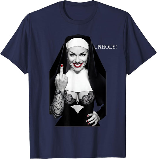 Sexy Nun Middle Finger , black T-Shirt - T-Shirt | Navy