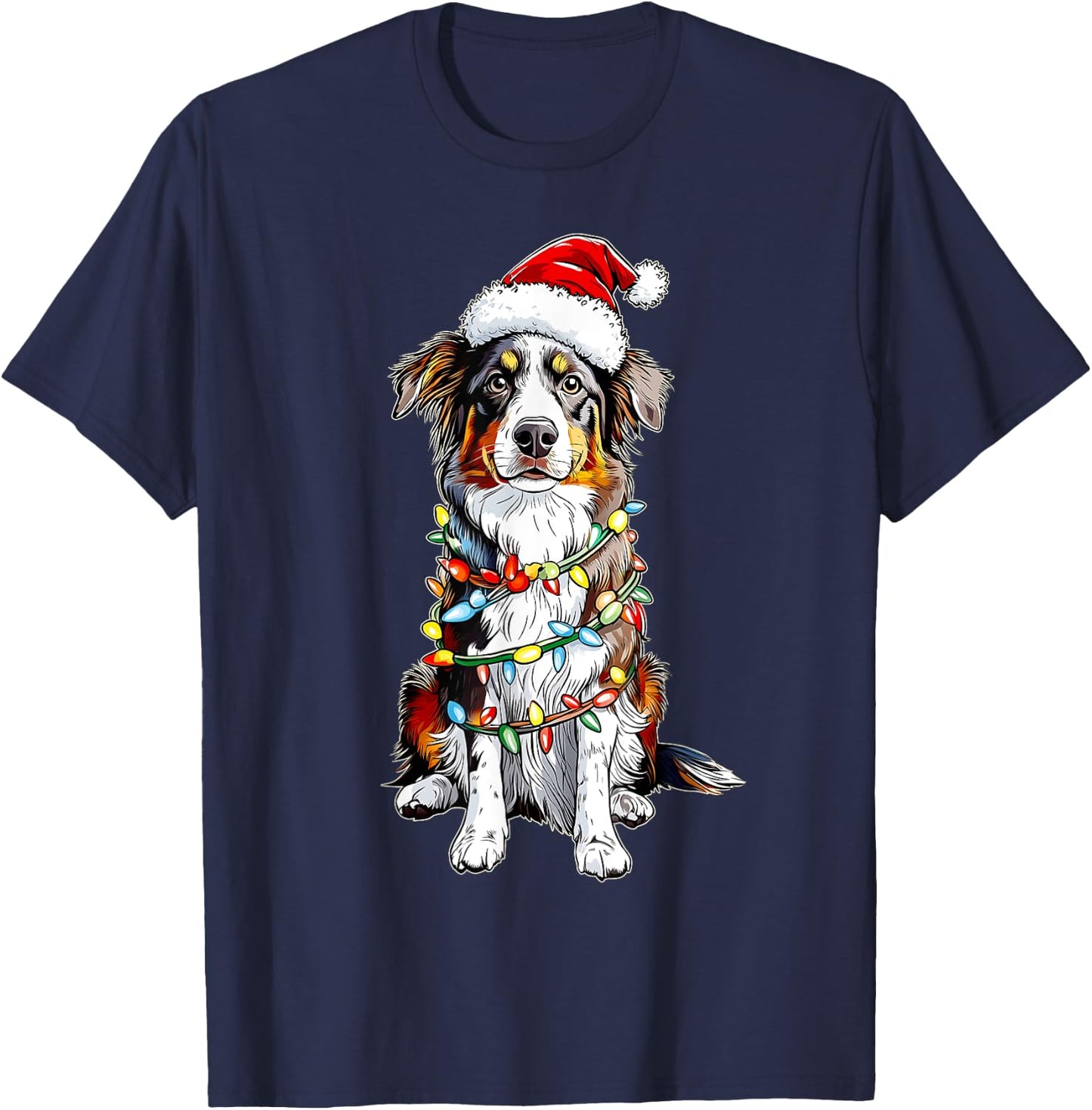 Cute Australian Shepherd Christmas Hat Xmas T-Shirt - T-Shirt | Navy