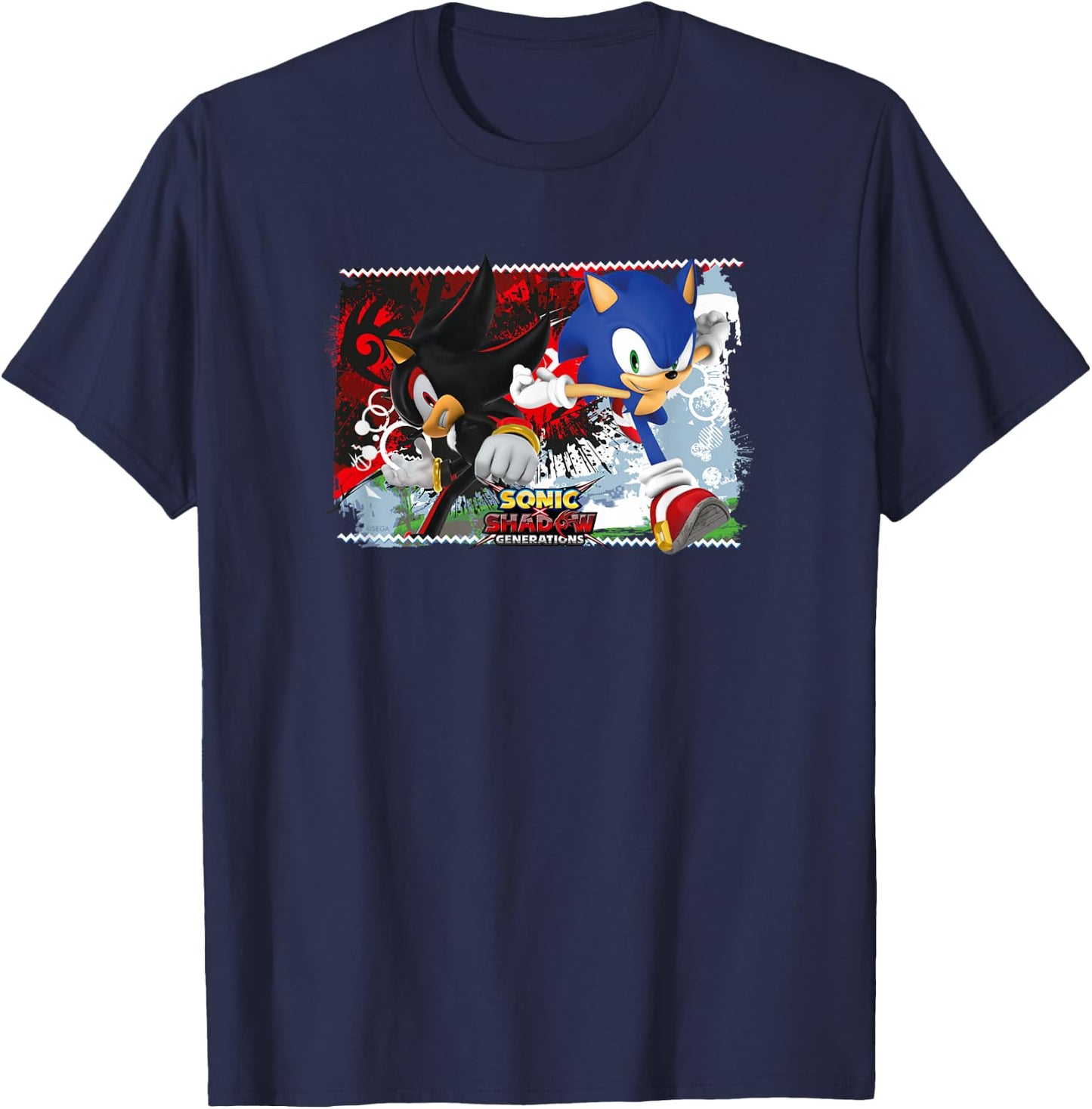 Sonic The Hedgehog, Sonic X Shadow Generations - Split T-Shirt - T-Shirt | Navy