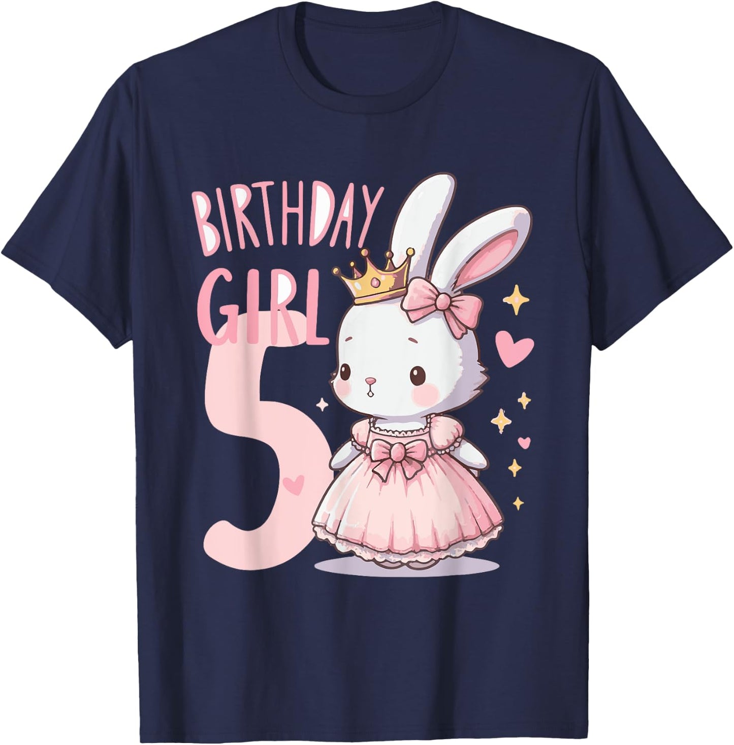 Rabbit Princess Children's Birthday 5 Years Girl Pink T-Shirt - T-Shirt | Navy