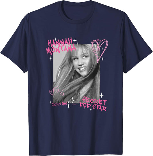 Disney Hannah Montana Secret Pop Star Photo Shine On T-Shirt - T-Shirt | Navy