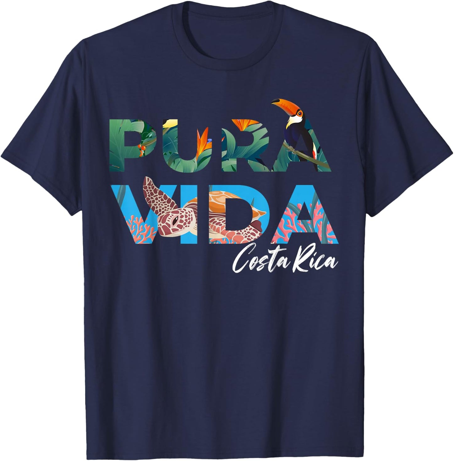 Costa Rica Pura Vida - Costa Ricans , Black, S T-Shirt - T-Shirt | Navy