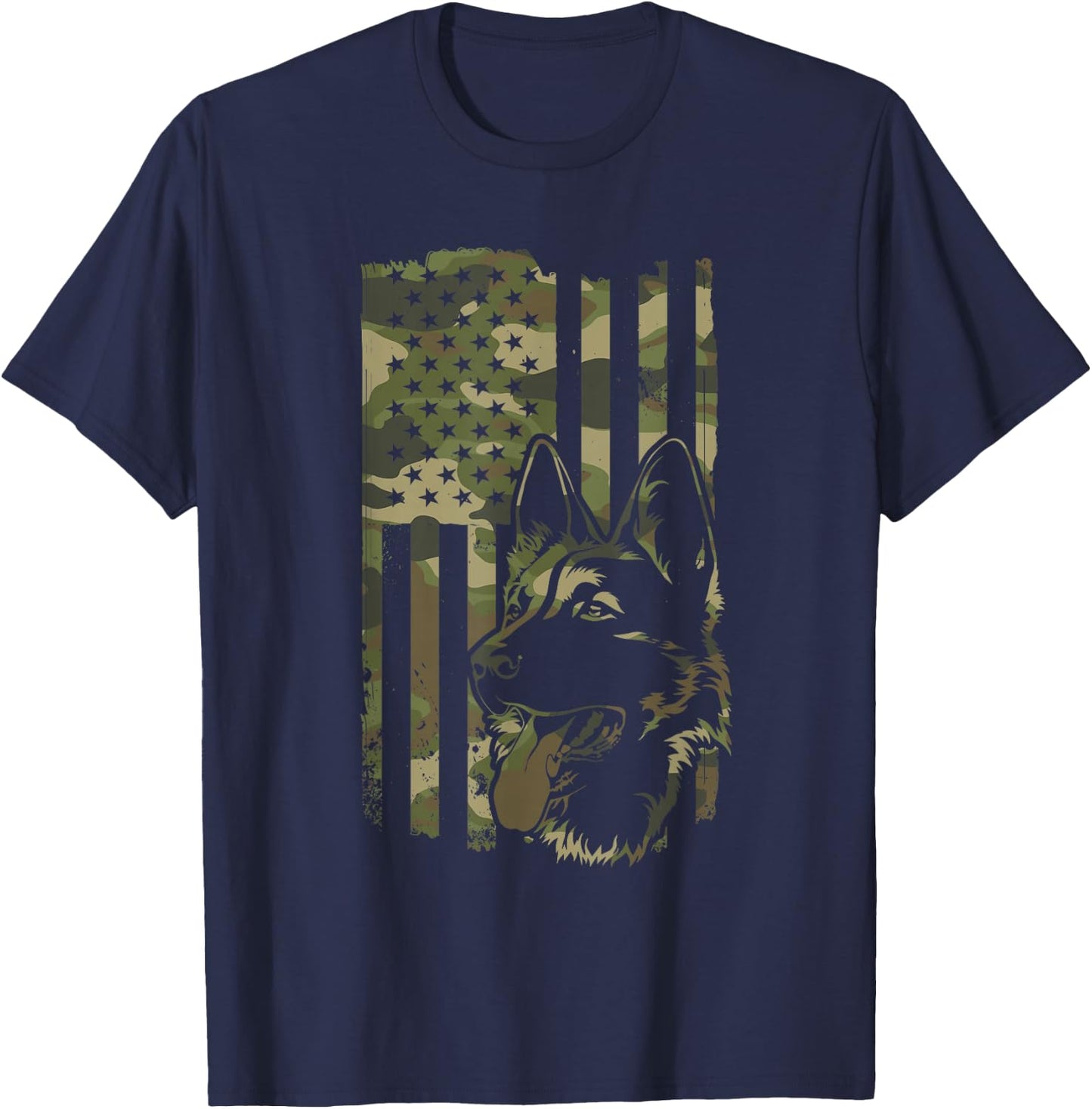 German Shepherd Dog - Dog Lover Shepherd USA Flag 4th July T-Shirt - T-Shirt | Navy