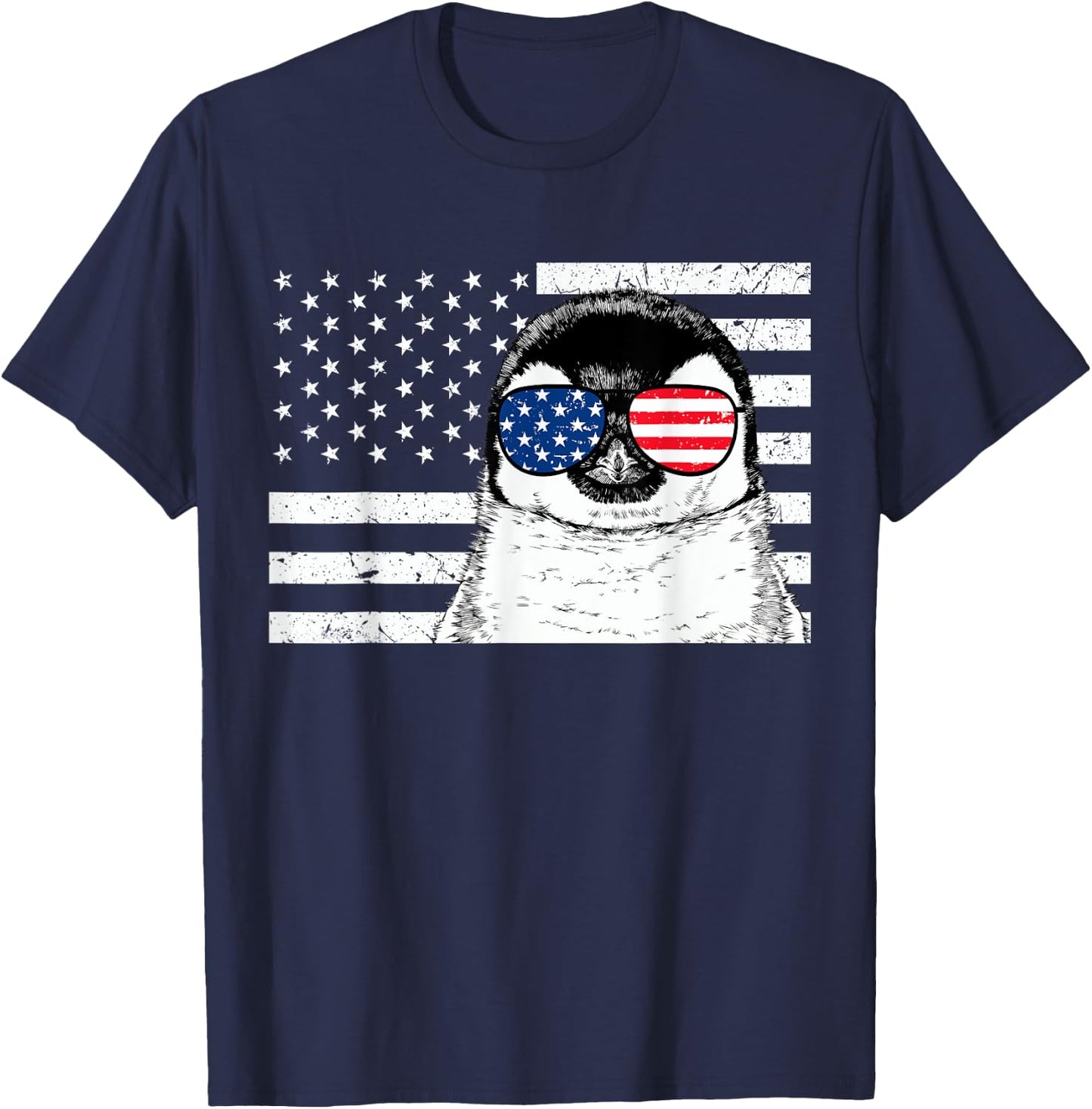 Penguin 4th of July Animal US American Flag Patriotic T-Shirt - T-Shirt | Navy
