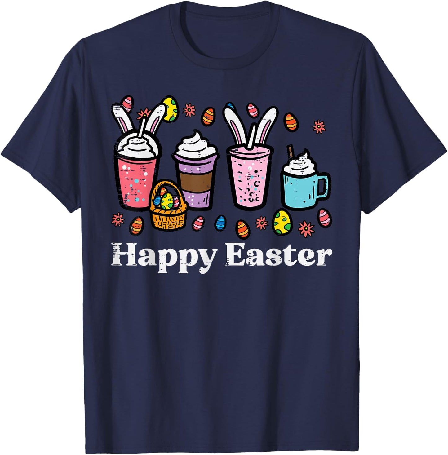 Happy Easter Coffee Bunny Latte Men Women Boys Girls Kids T-Shirt - T-Shirt | Navy