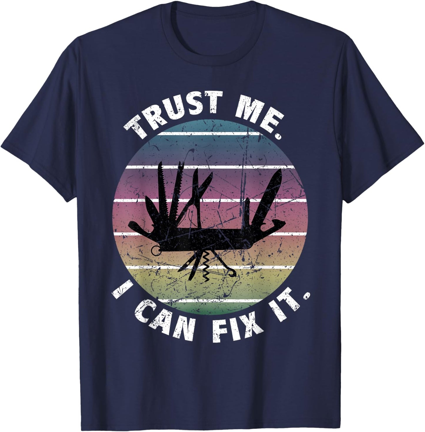 DIY Dad Fathers Day Can Fix It Handyman Swiss Army Knife T-Shirt - T-Shirt | Navy