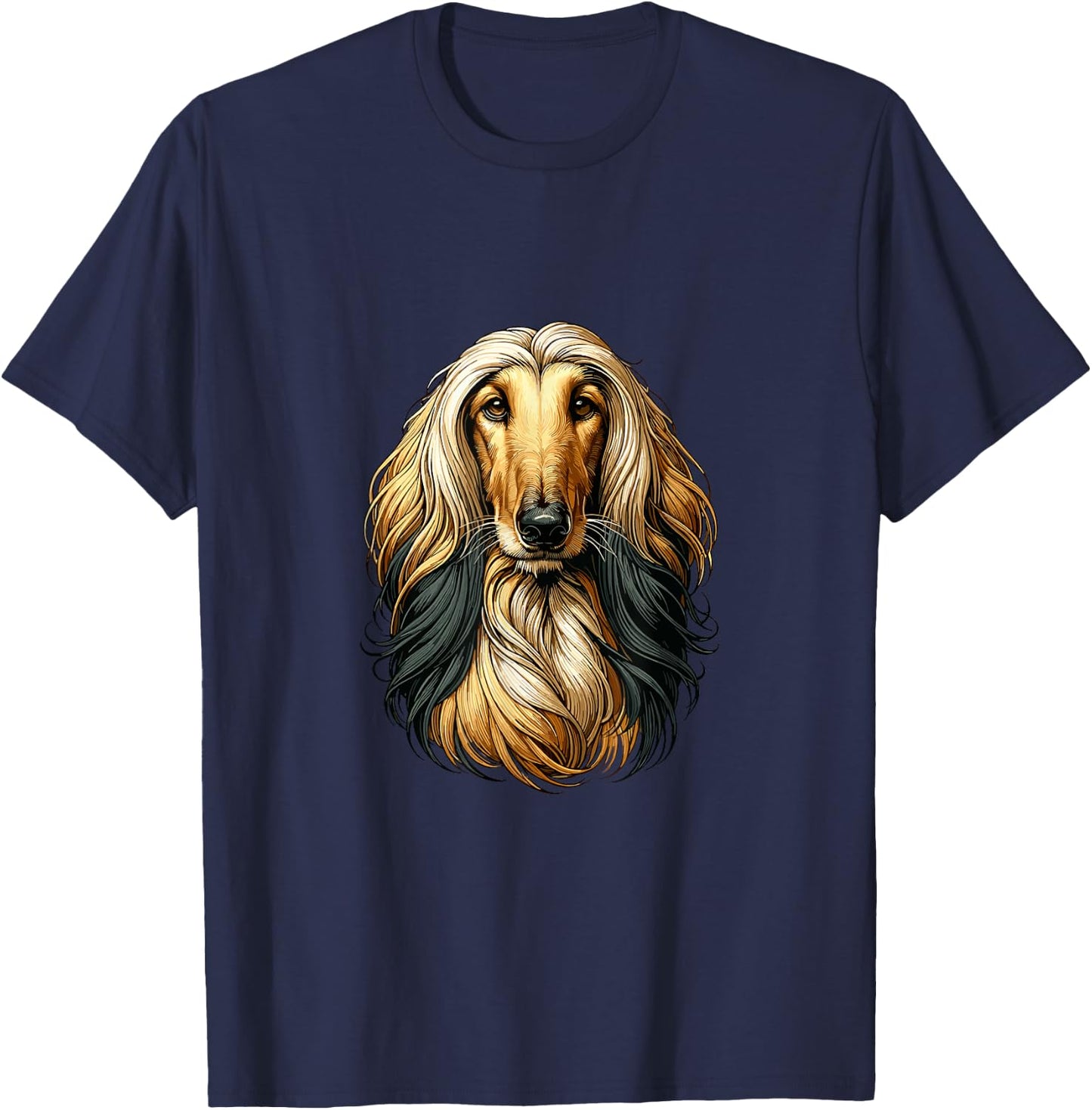 Dog Face - Afghan Greyhound , Black, S T-Shirt - T-Shirt | Navy