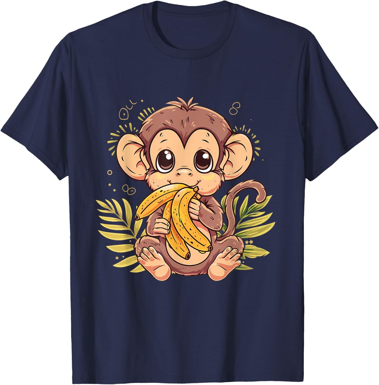 Banana Monkey Bananas Fruit Artwork Cute Monkey Drawing T-Shirt - T-Shirt | Navy