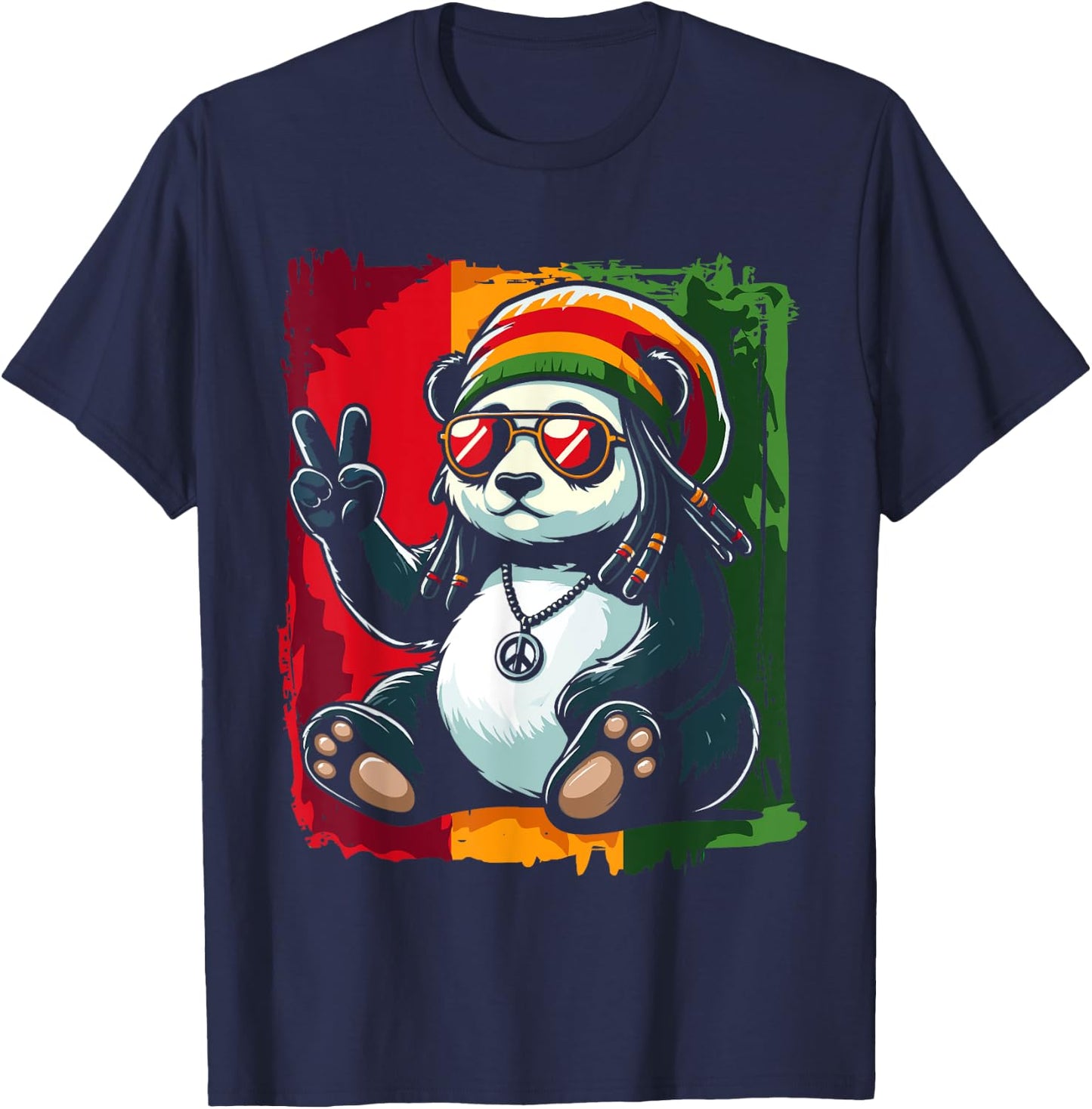 Reggae Panda Jamaica Pandabear Dreadlocks , Black, S T-Shirt - T-Shirt | Navy