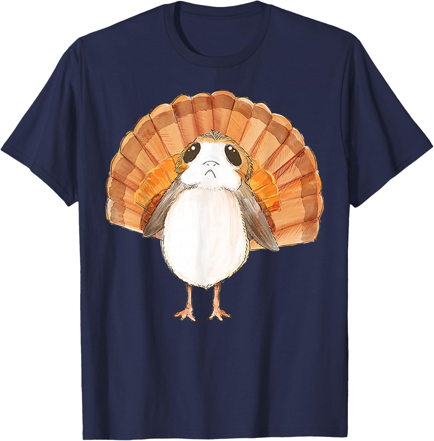 Star Wars Porg Turkey Thanksgiving Feathers Graphic T-Shirt - T-Shirt | Navy