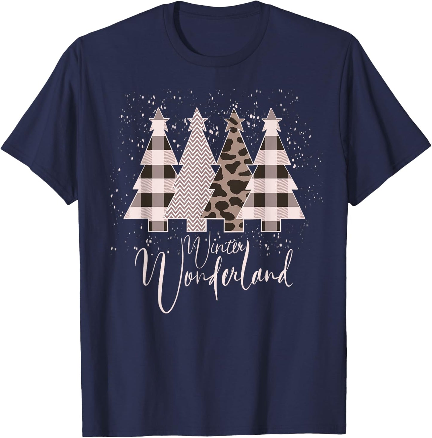 Home State Design Company Winter Wonderland Christmas Tree Buffalo Plaid Leopard T-Shirt - T-Shirt | Navy