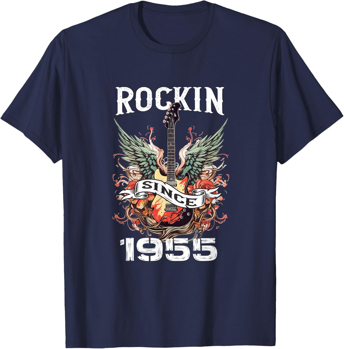 Rockin Since 1955 Classic Rock Guitar Year Of Birth Birthday T-Shirt - T-Shirt | Navy