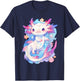Kawaii Pastel Goth Cute Pink Axolotl with Stars and Moon T-Shirt - T-Shirt | Navy