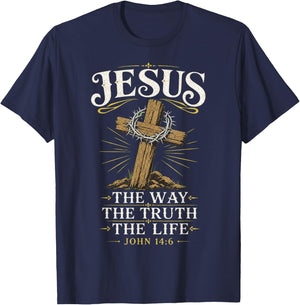 Jesus The Way The Truth The Life Cross Design T-Shirt - T-Shirt | Navy