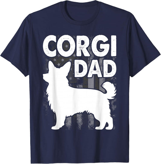 Corgi Dad Vintage American Flag Patriotic Corgi Dog T-Shirt - T-Shirt | Navy
