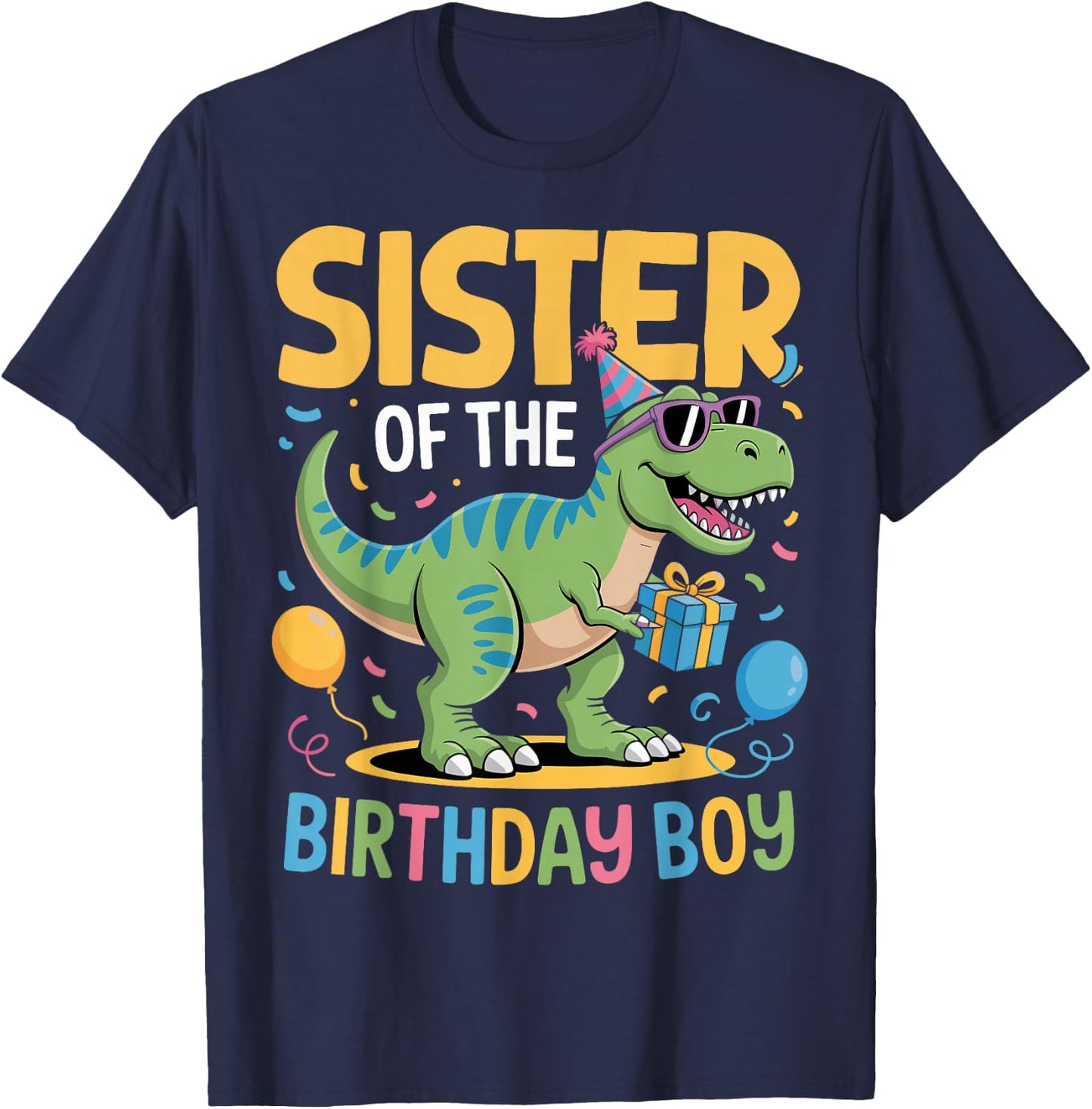 Sister of The Birthday Party Outfit Dinosaur Squad Sister T-Shirt - T-Shirt | Navy