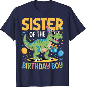 Sister of The Birthday Party Outfit Dinosaur Squad Sister T-Shirt - T-Shirt | Navy
