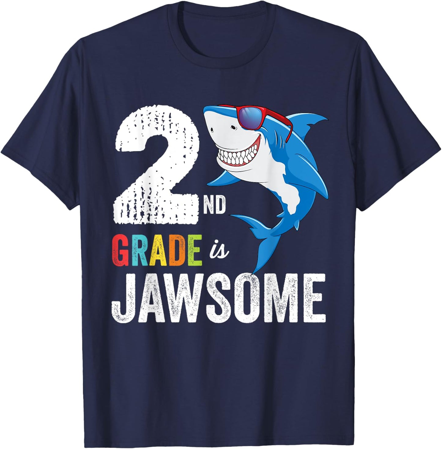 Second Grade Shirt Boys Girls Shark First Day of School T-Shirt - T-Shirt | Navy
