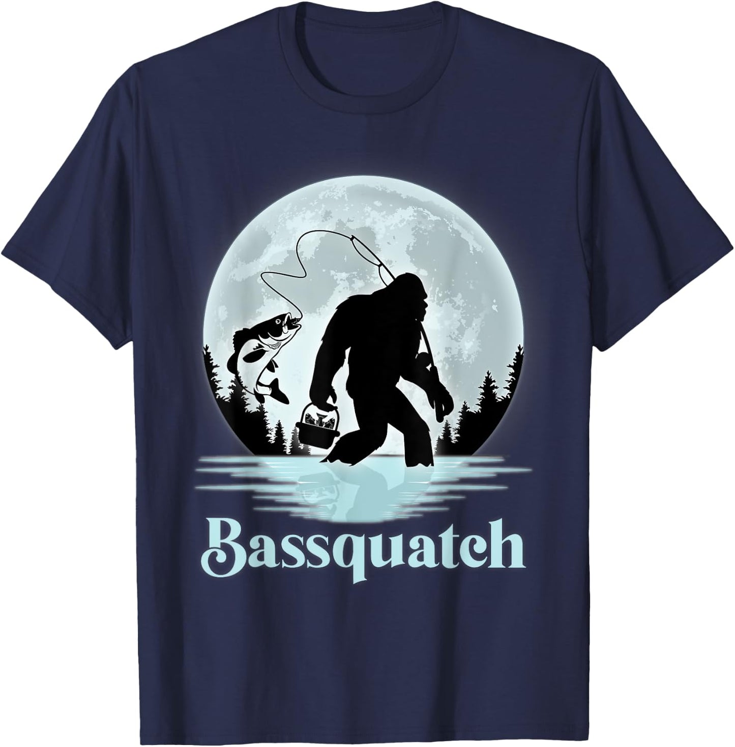 Bassquatch Funny Sasquatch Bigfoot Bass Fishing T-Shirt - T-Shirt | Navy