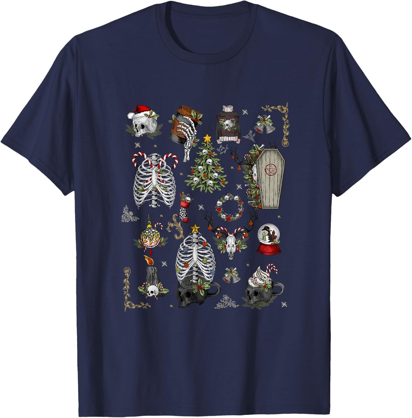 Victorian Goth Holiday Gothic Vintage Christmas T-Shirt - T-Shirt | Navy