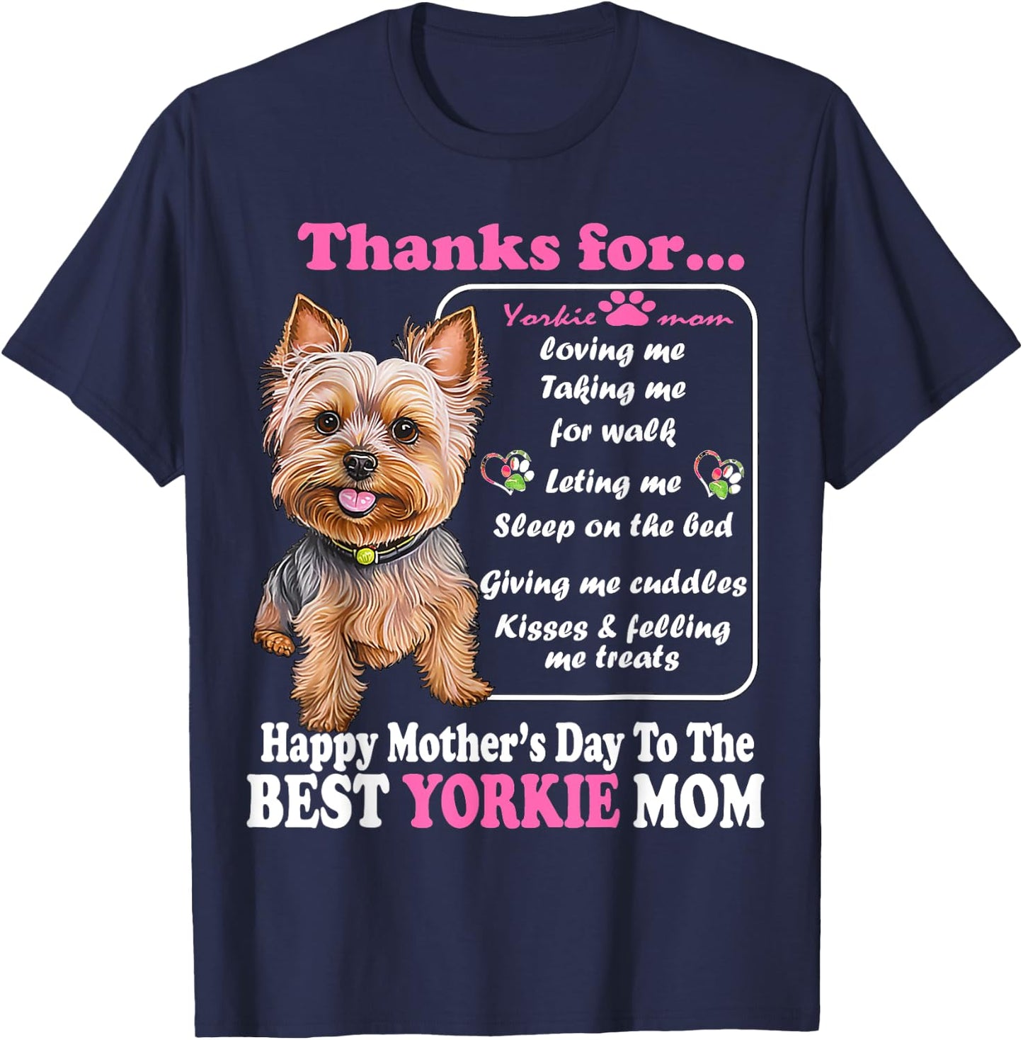 Happy Mother's Day To The Best Yorkie Mom - Yorkie Dog Mommy Men Women T-Shirt - T-Shirt | Navy