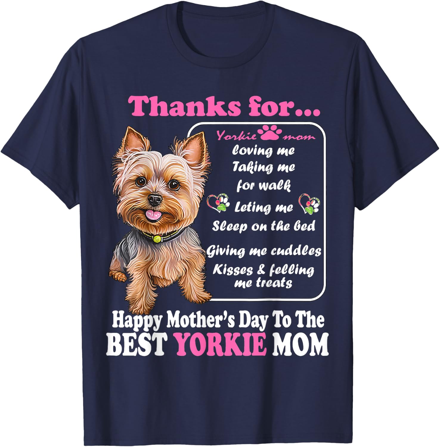 Happy Mother's Day To The Best Yorkie Mom - Yorkie Dog Mommy Men Women T-Shirt - T-Shirt | Navy