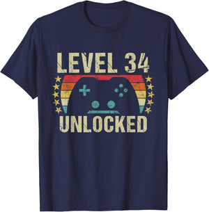 Gaming Vintage 34th Birthday Gift 34 Year Old Boy Girl Gamer T-Shirt - T-Shirt | Navy