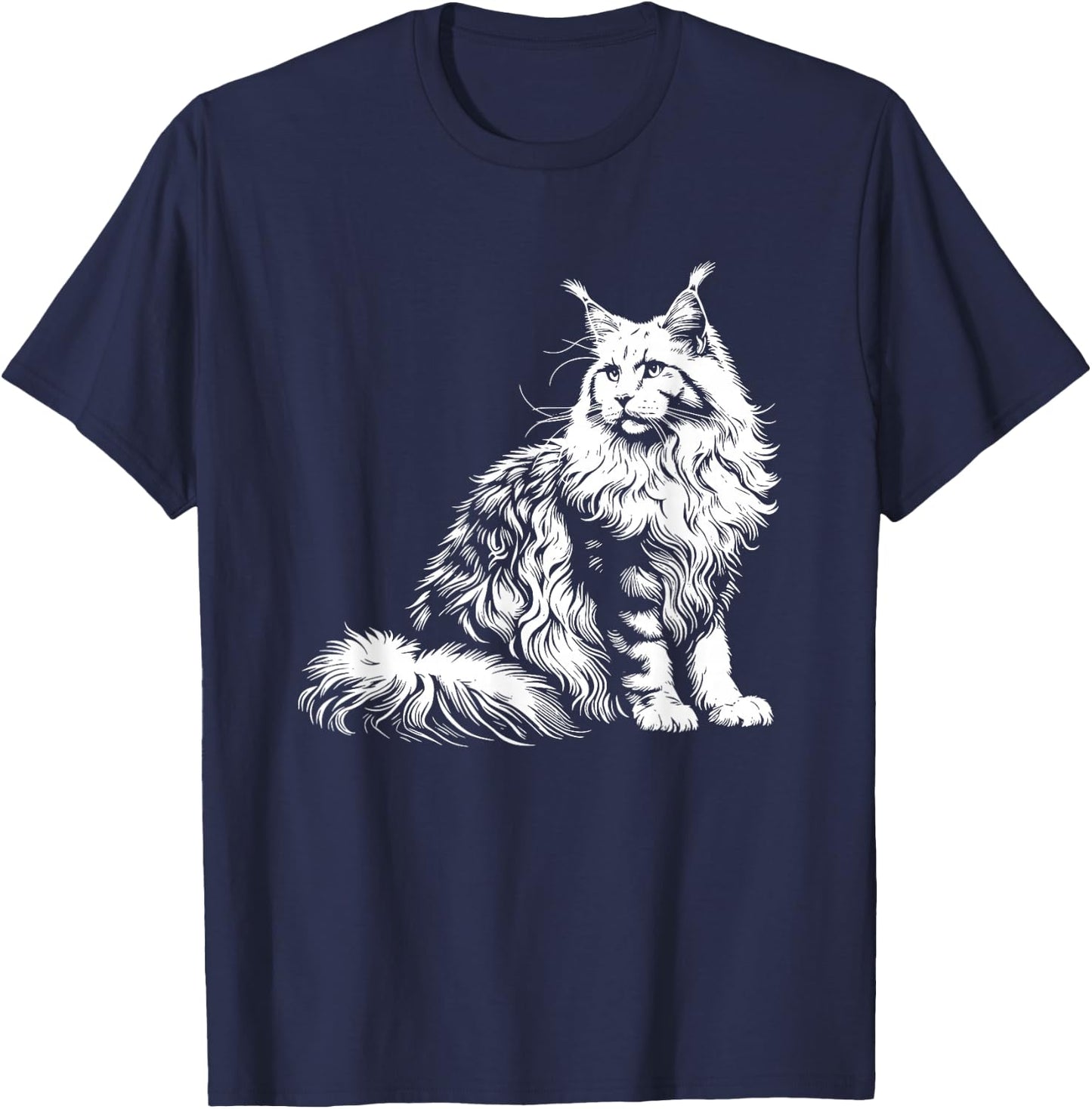 Cat Dad Mom Lover - Monochromatic Maine Coon , Black, S T-Shirt - T-Shirt | Navy