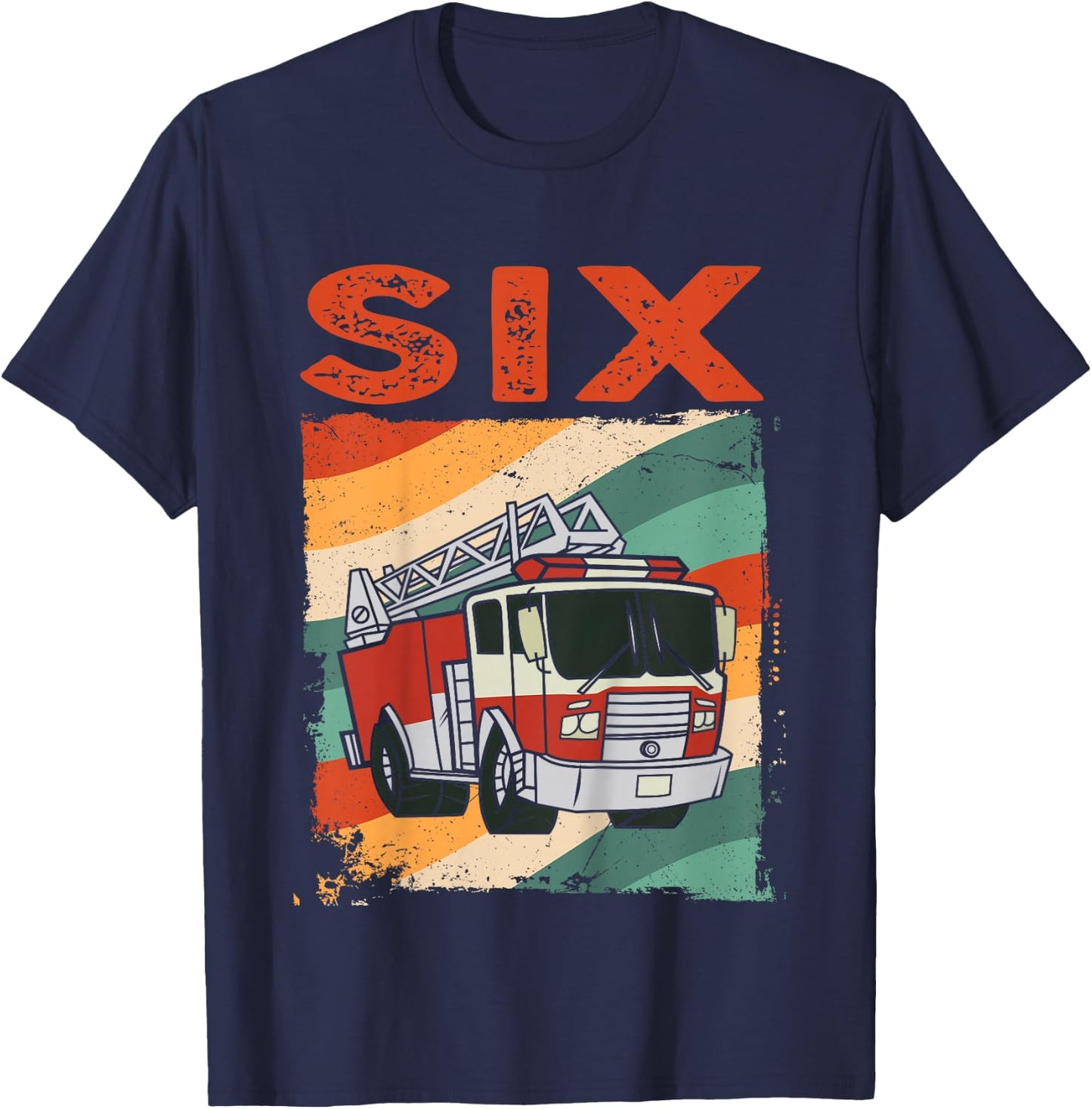 6 Year Old Shirt 6th Birthday Boy Firefighter Fire Truck T-Shirt - T-Shirt | Navy