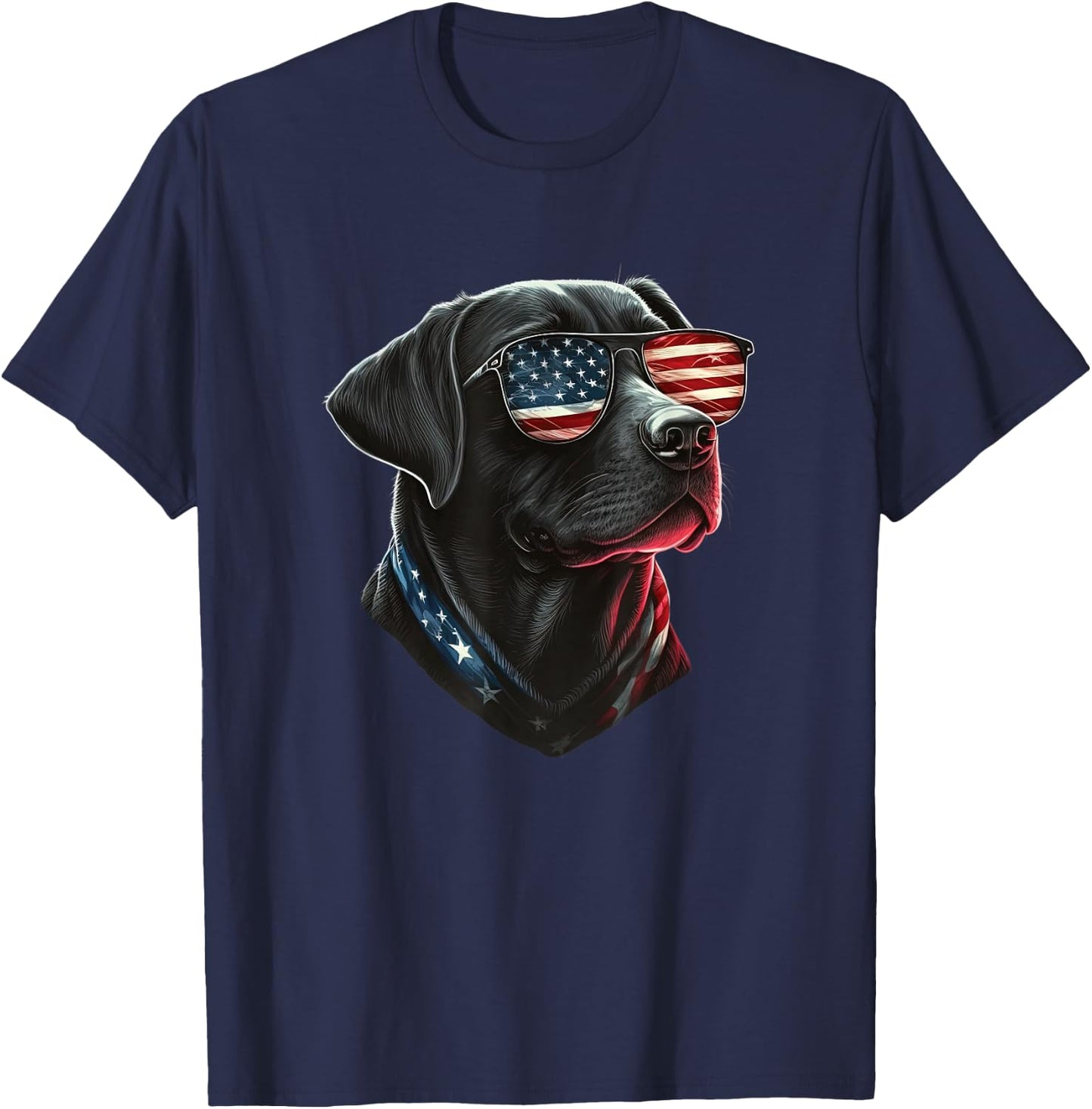 Black Labrador Retriever American Flag Patriotic USA T-Shirt - T-Shirt | Navy