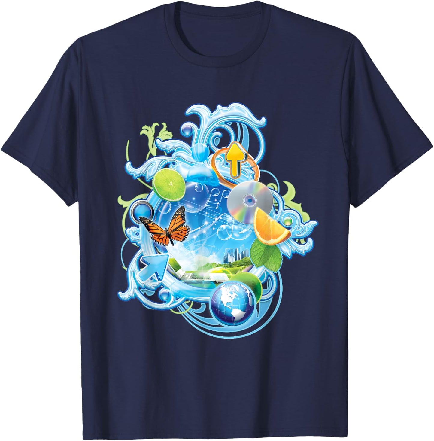 Frutiger Aero Metro Maximalist 2000s Nostalgia T-Shirt - T-Shirt | Navy