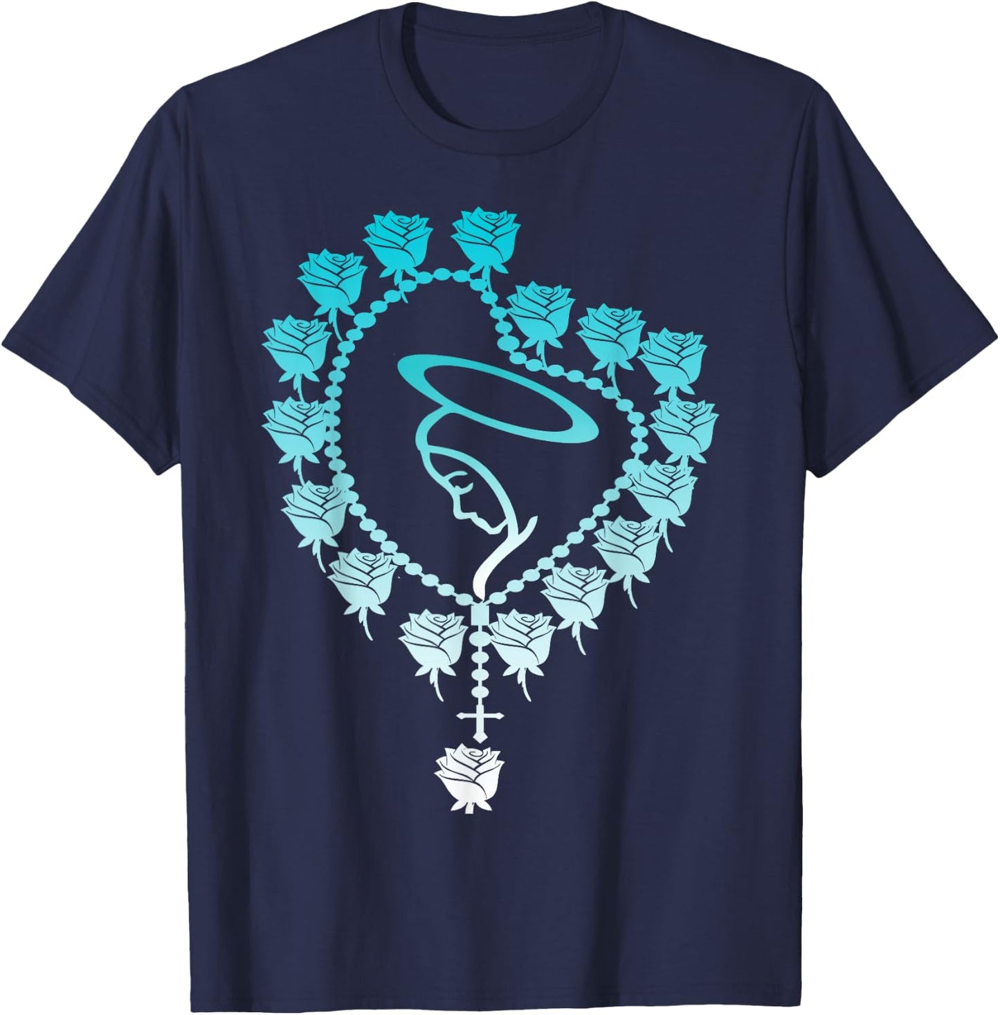The Holy Rosary Virgin Mary Catholics. Heart Roses T-Shirt - T-Shirt | Navy