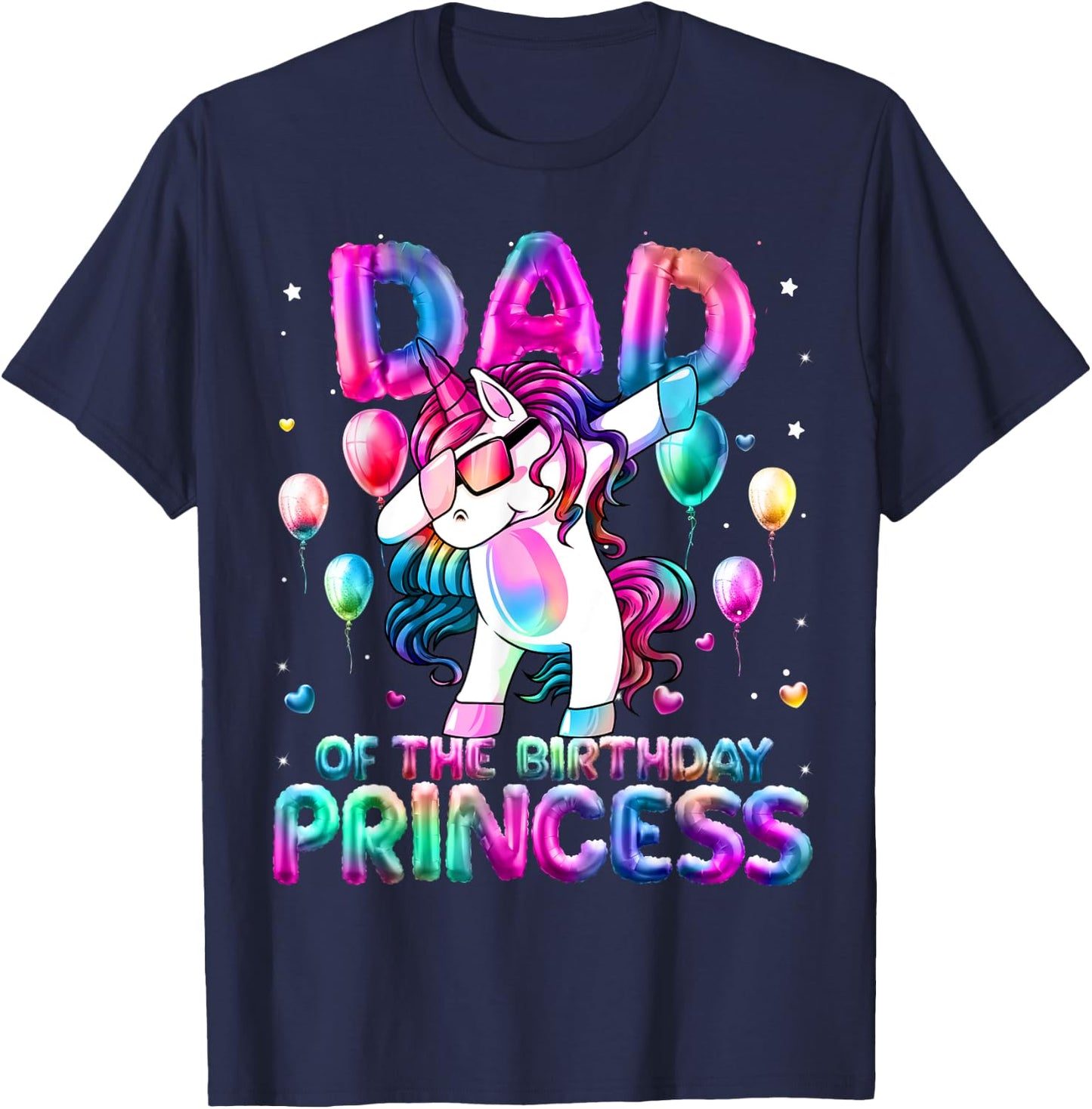 Dad of the Birthday Princess Girl Dabbing Unicorn Daddy T-Shirt - T-Shirt | Navy