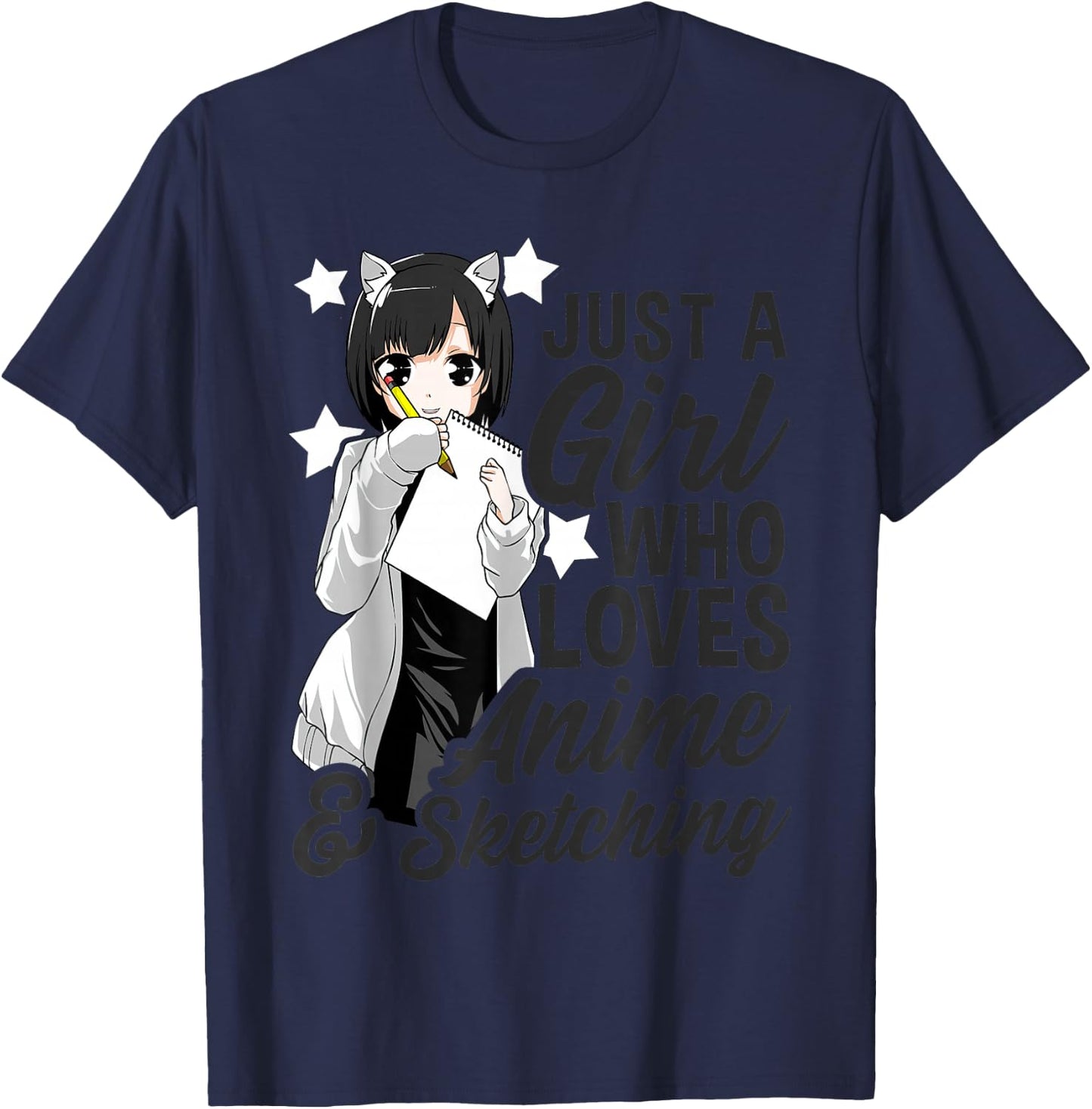 Just a Girl Who Loves Anime and Sketching Drawing T-Shirt - T-Shirt | Navy