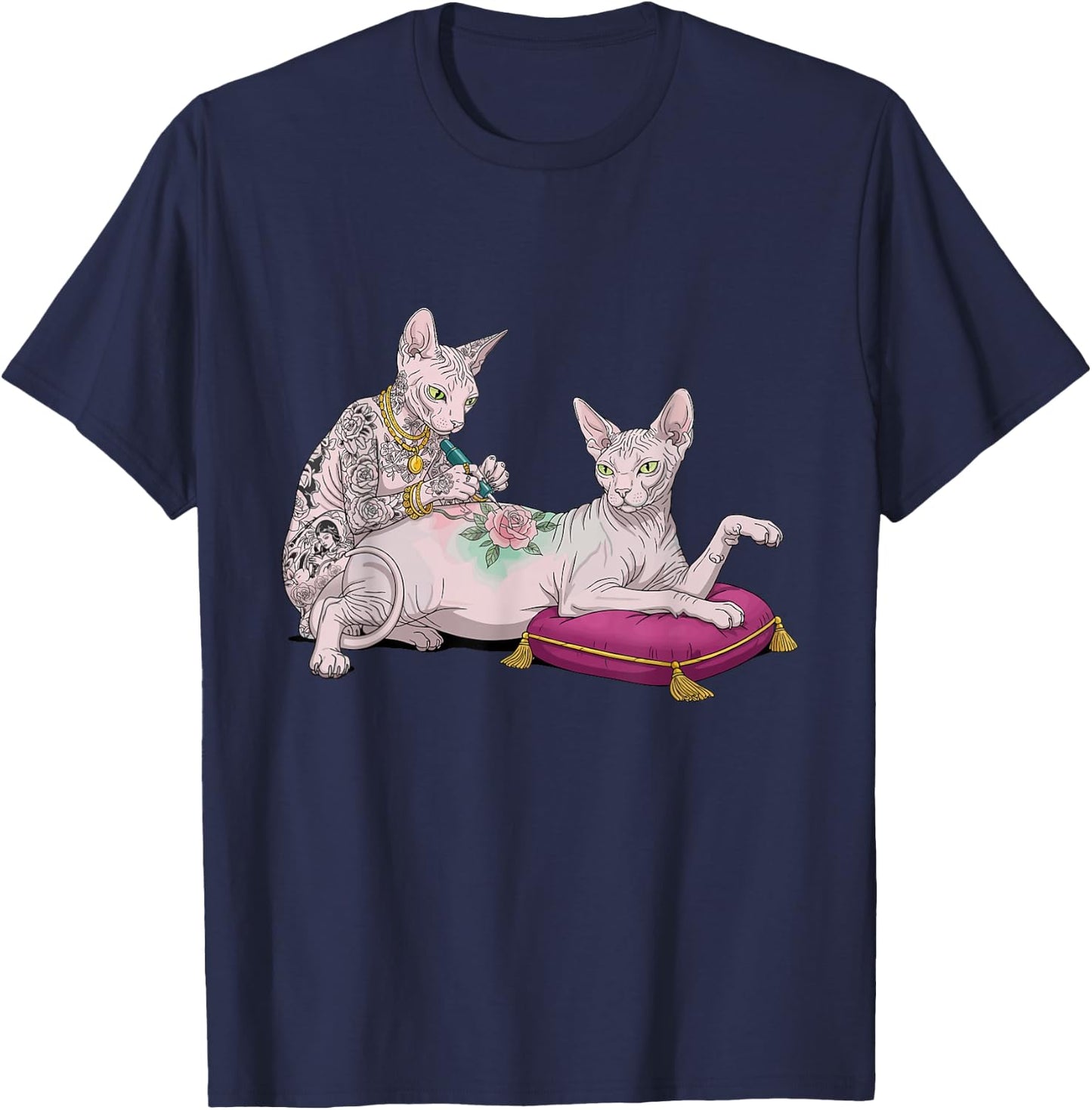 Sphynx Cat Tattooing Funny Meme Kitty Humor Tattoo Artist T-Shirt - T-Shirt | Navy