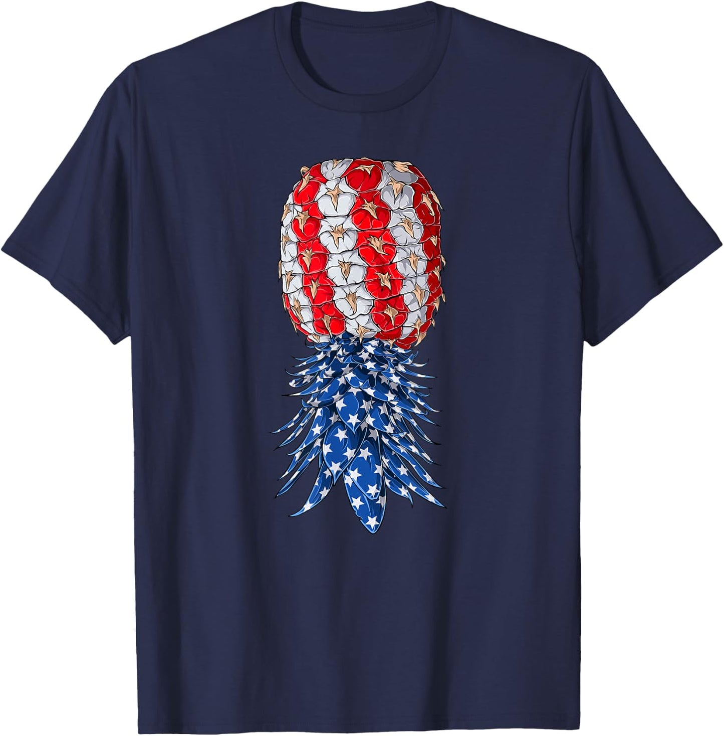 July Patriotic Red White Blue Upside Down Pineapple Swinger T-Shirt - T-Shirt | Navy
