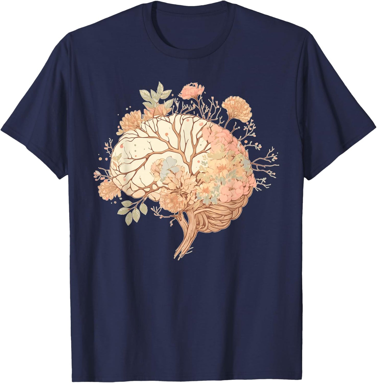 Spring Flower Neurologist Floral Brain Neuroscience T-Shirt - T-Shirt | Navy