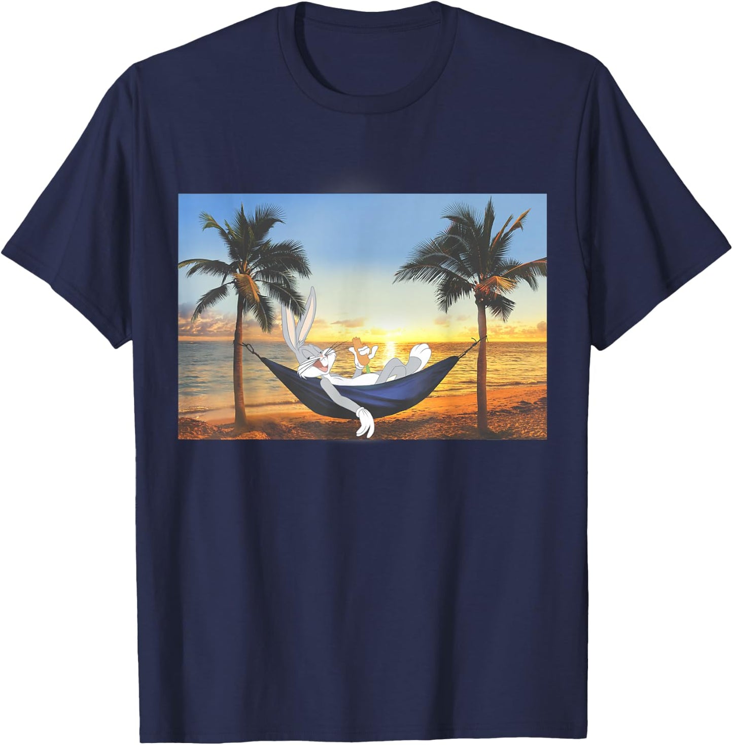 Looney Tunes Bugs Bunny Sunset Hammock Portrait T-Shirt - T-Shirt | Navy