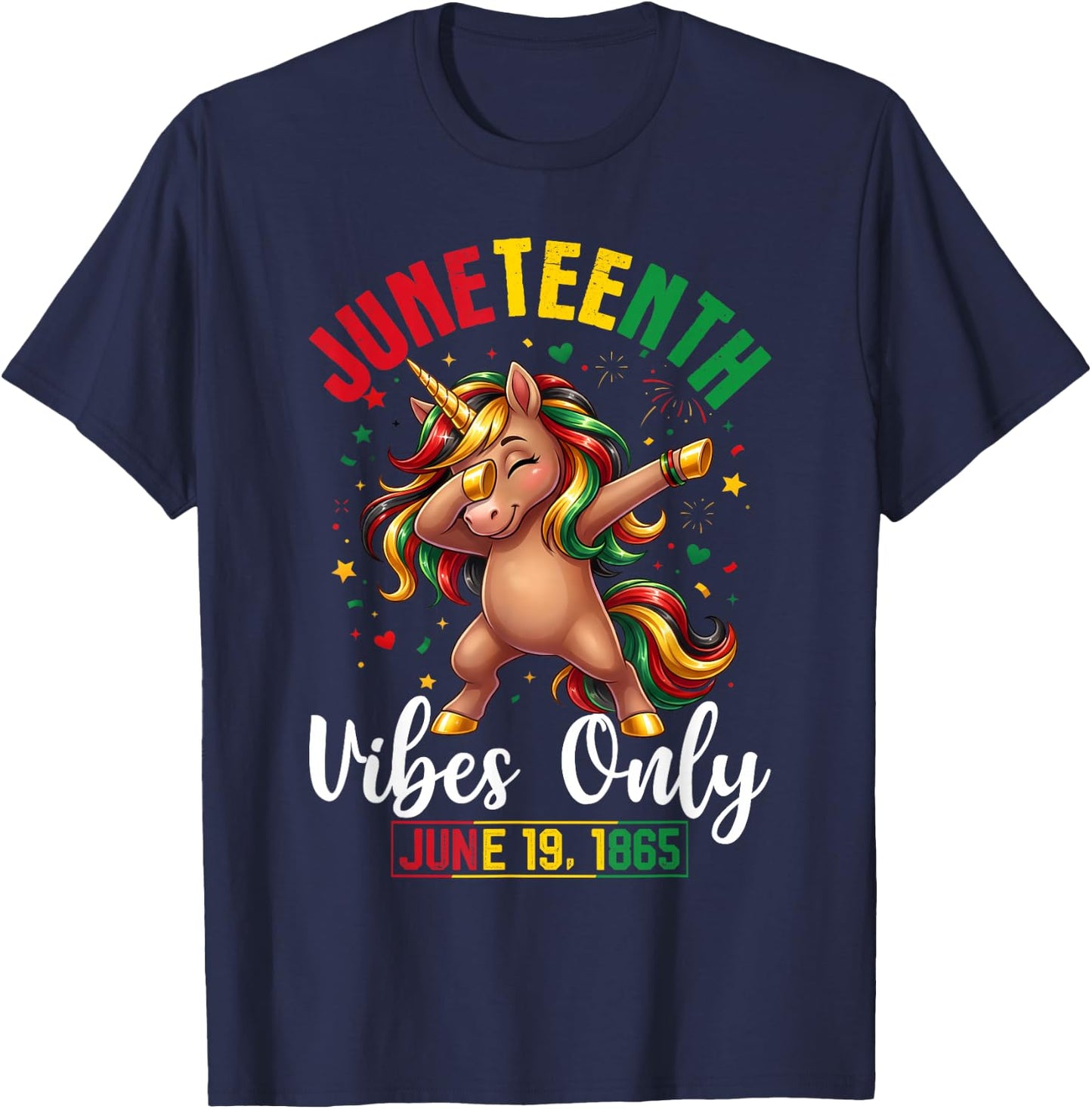 Juneteenth June 19 1865 Cute Unicorn Dabbing Girls Kids T-Shirt - T-Shirt | Navy