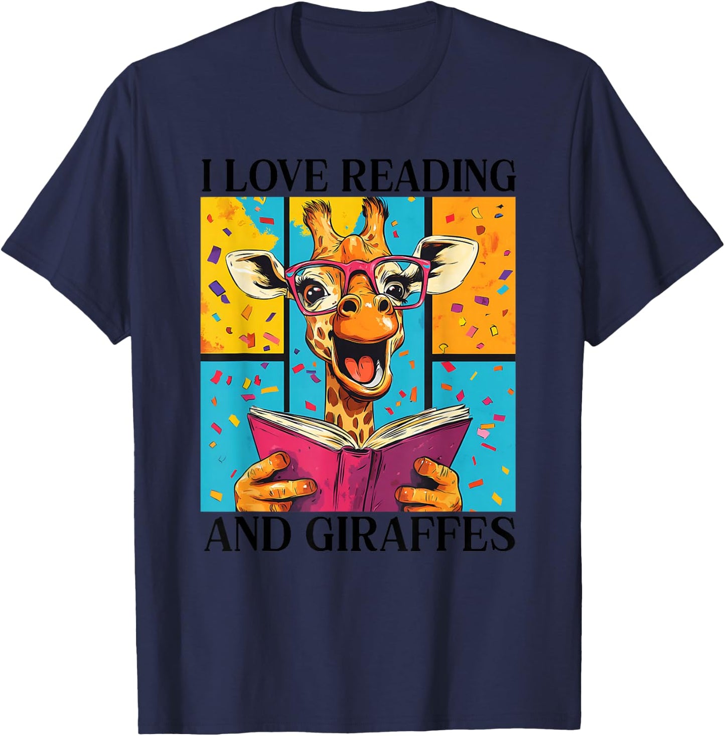 Love Reading And Giraffes Cute Giraffe Reading Book Lovers T-Shirt - T-Shirt | Navy