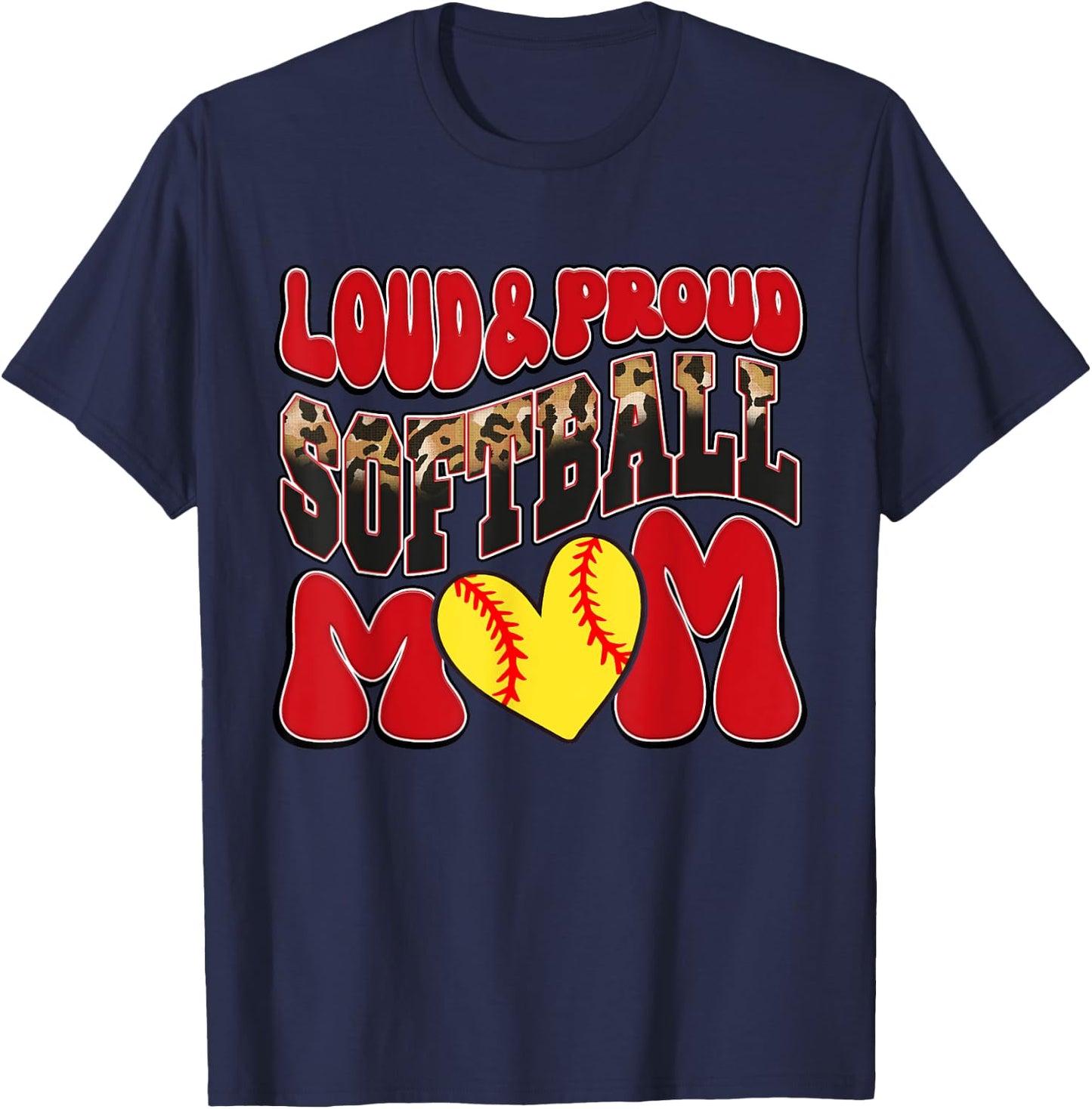 Loud Proud Softball Mom Red Team Leopard Softball Mom Squad T-Shirt - T-Shirt | Navy