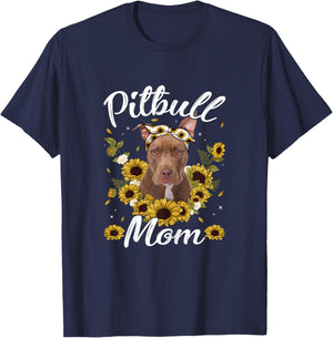 Cute Pitbull Mom Sunflower Dog Mom Mother's Day T-Shirt - T-Shirt | Navy