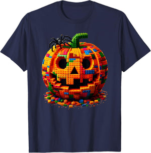 Halloween Master Builder Pumpkin Kids Building Blocks Bricks T-Shirt - T-Shirt | Navy